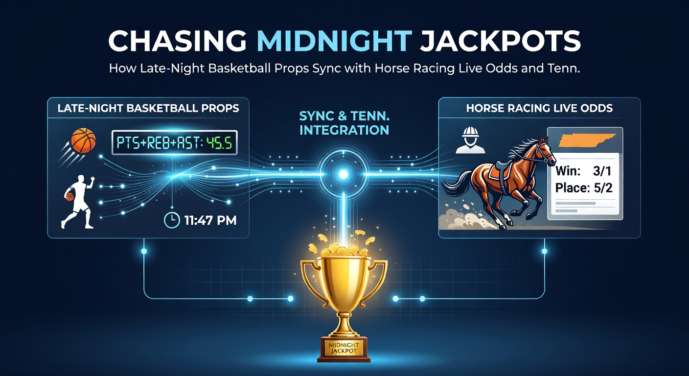 Close-up of a mobile betting app dashboard displaying simultaneous basketball player props, live horse racing odds fluctuations, and tennis in-play promotions linked to a rising jackpot meter