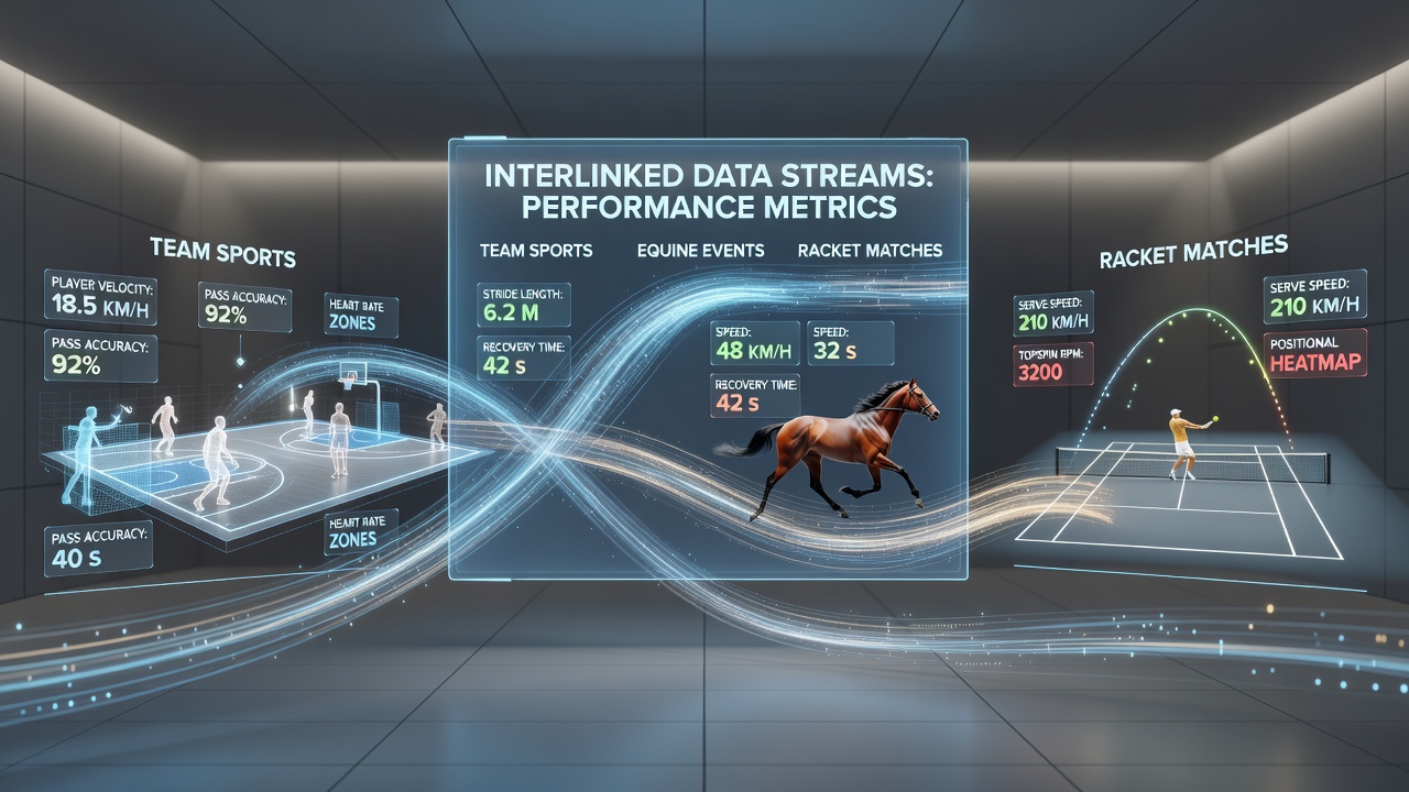 Mobile device showing synchronized performance metrics from multiple sports feeding into a growing progressive jackpot display