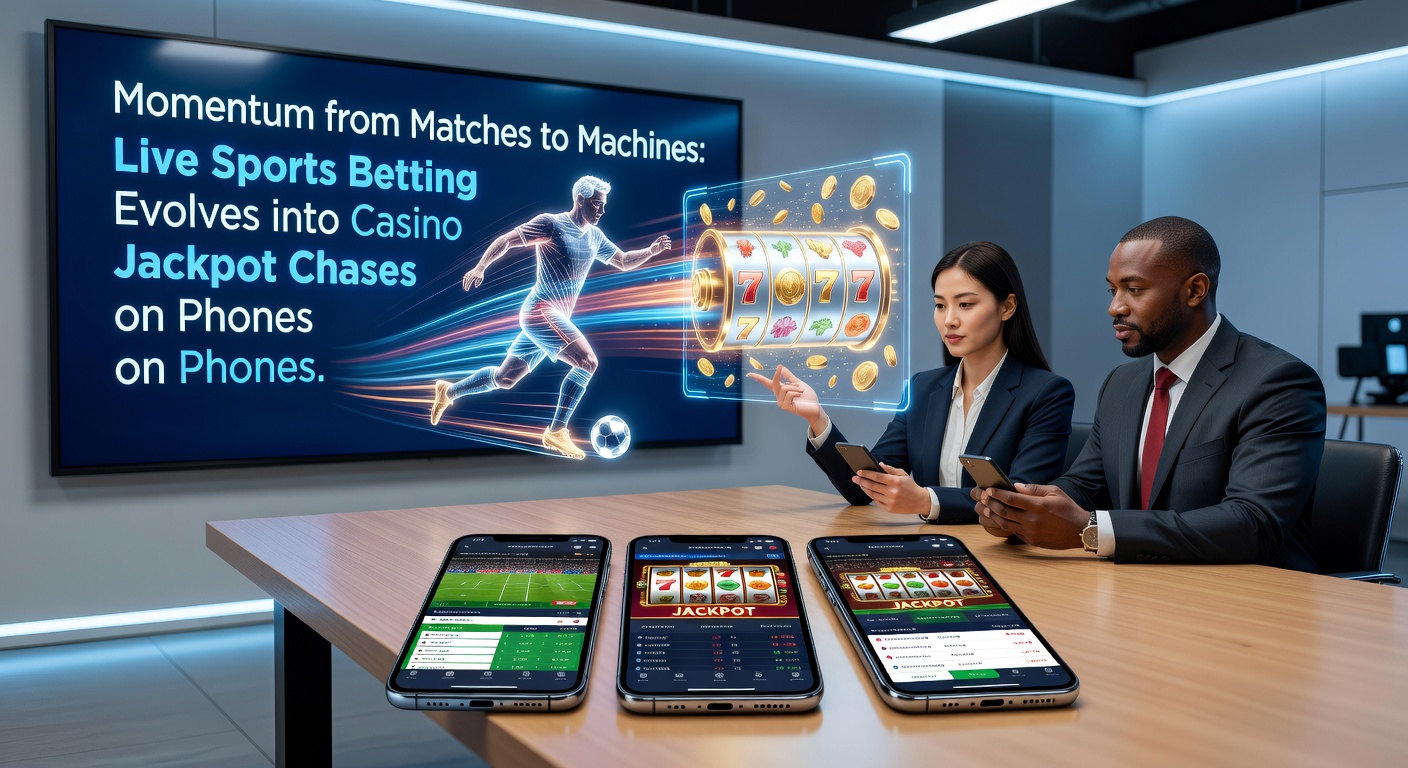 Close-up of a hand holding a smartphone with split-screen view: left side live tennis rally odds updating rapidly, right side a casino jackpot counter ticking upward amid flashing lights and bonus rounds