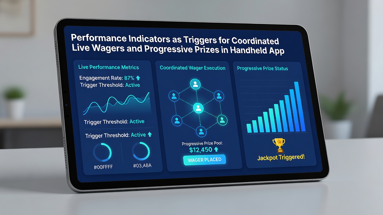 Close-up view of a smartphone screen showing synchronized performance stats, live wager buttons, and an expanding progressive jackpot counter