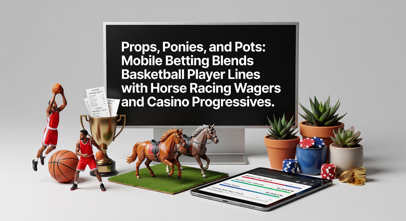 Mobile betting app screen showing basketball player props alongside horse racing odds and a progressive jackpot slot